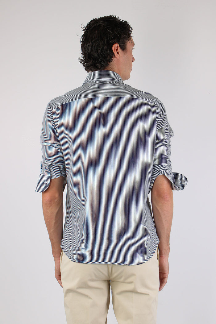 Camicia Cotone Riga Bianco/blu-4