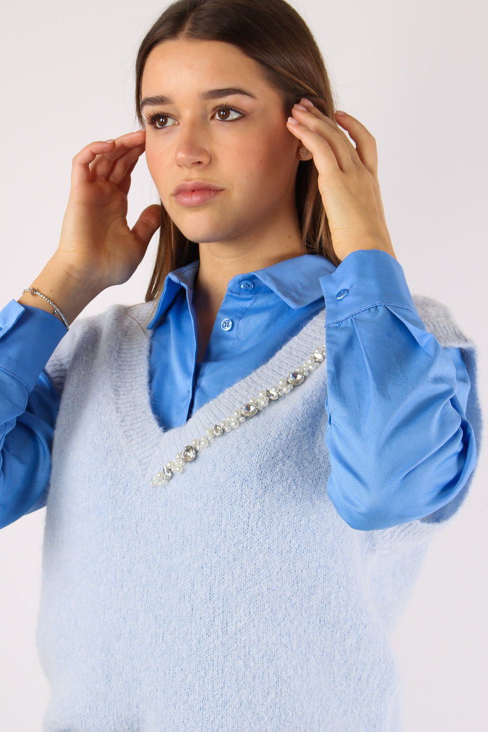 Gilet Profilo Gioiello Misto A Azzurro-7