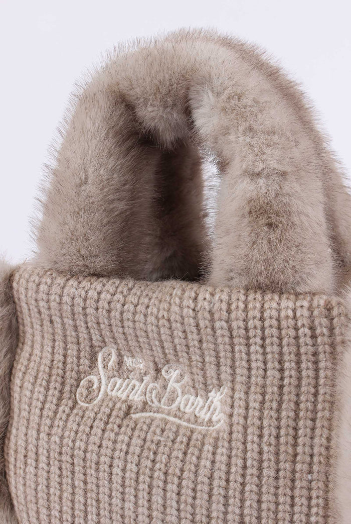 Borsa Mano Costine Pelliccia Nut-5