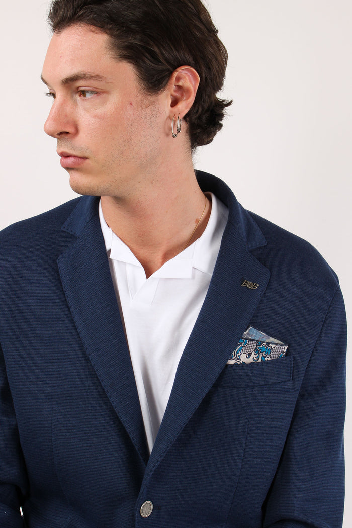 Giacca Punto Maglia Bottoni Oro Blu-8