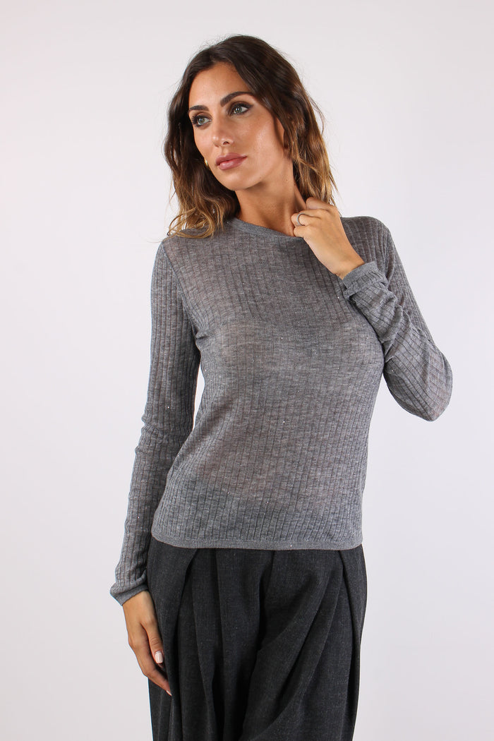 Maglia Girocollo Inserto Paill Grigio-3