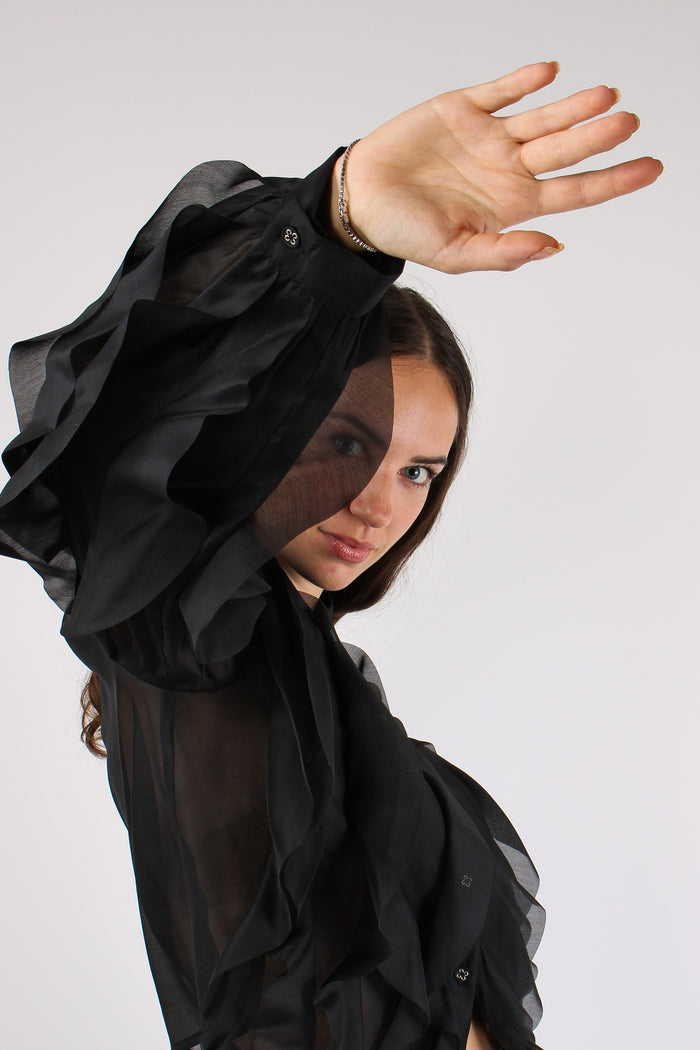 Camicia Collo Petali Nero-8