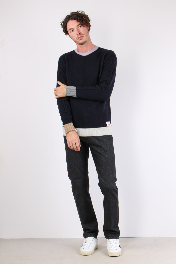 Maglia Girocollo Bordi Colori Blu