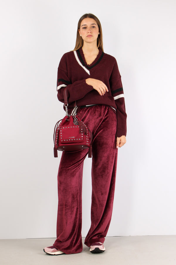 Maglia Lana Scavo V Righe Bordeaux