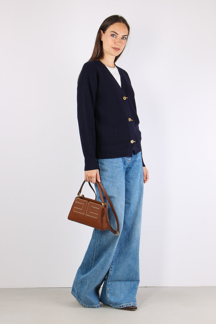 Cardigan Bottoni Gioiello Blu Notte-5