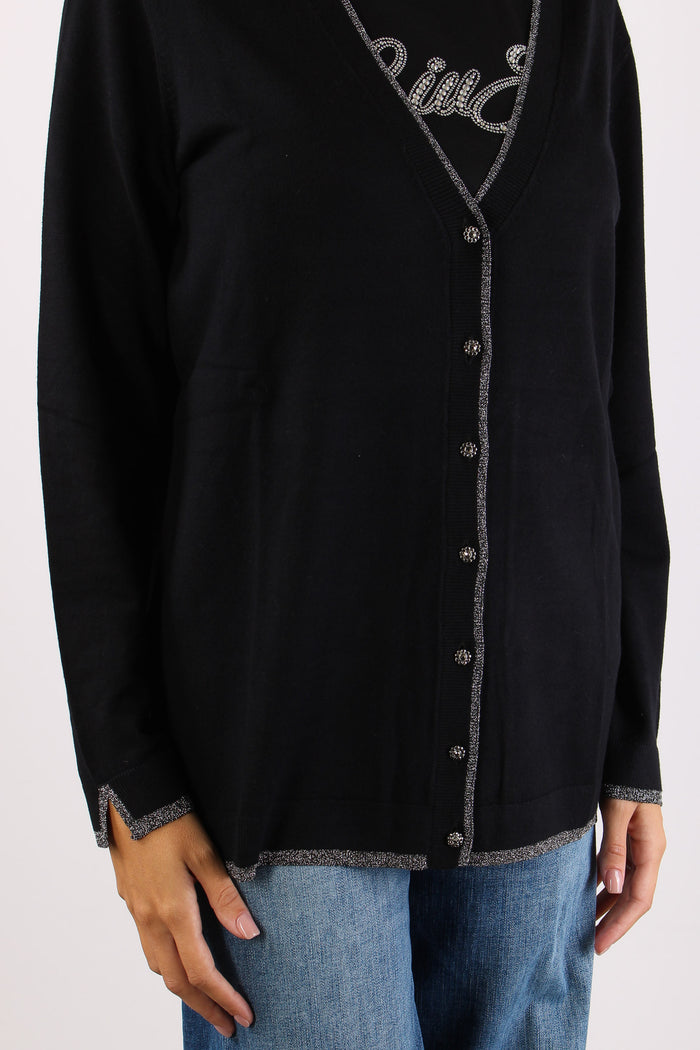 Cardigan Lungo Viscosa Lurex Nero-6