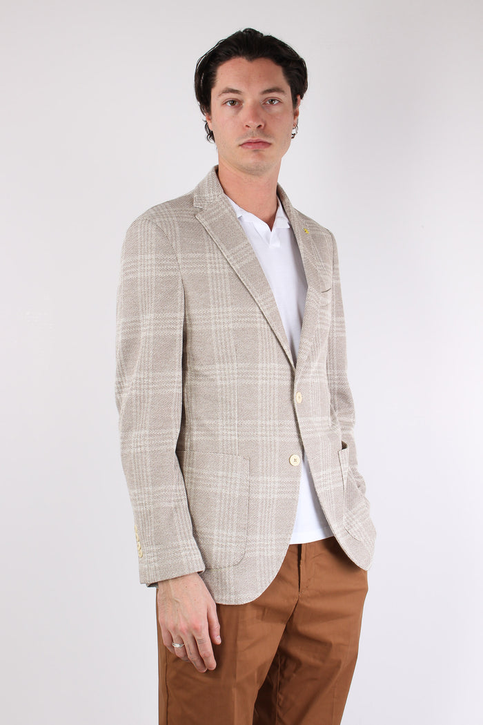 Giacca Tramata Quadri Beige-6