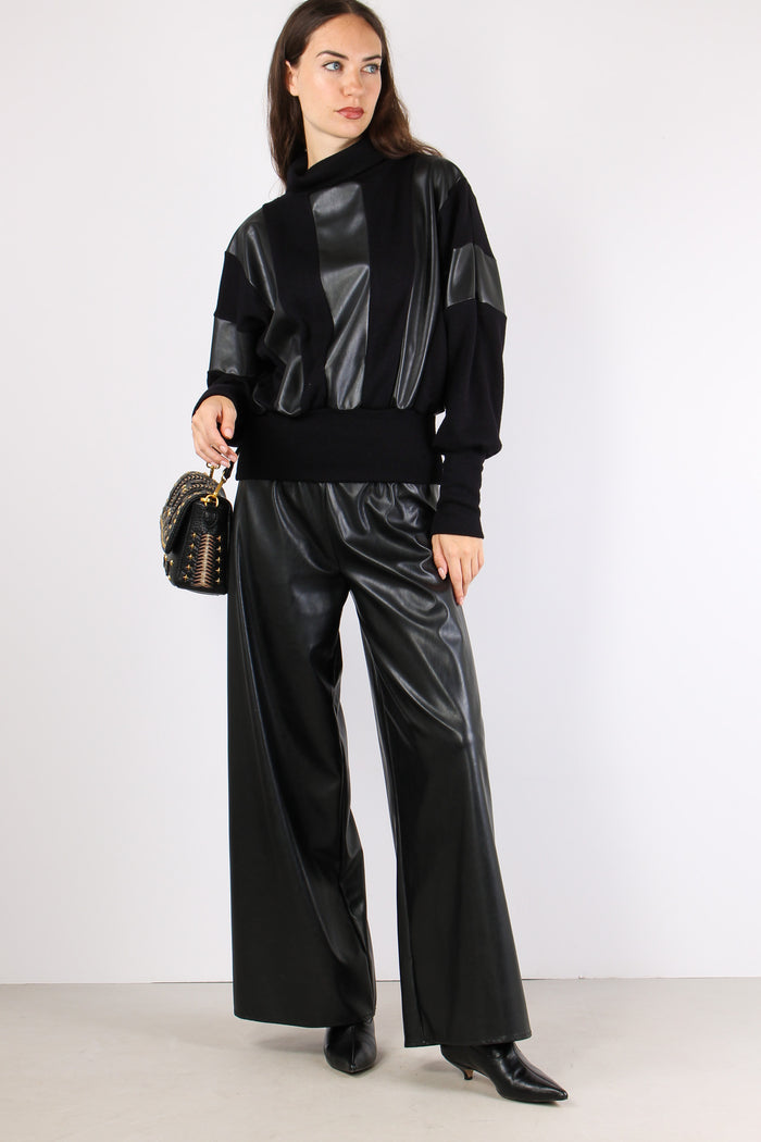 Maglia Inserto Ecopelle Nero-5