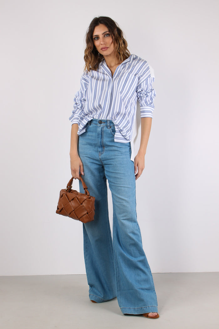 Tessile Camicia Cotone Riga Azzurro/bianco-5
