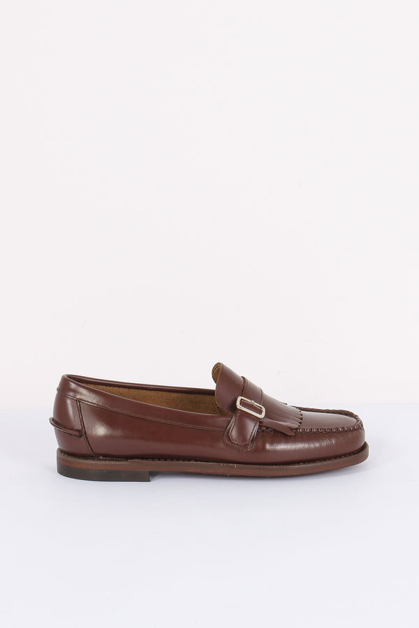 Mocassino Pelle Frange Brown