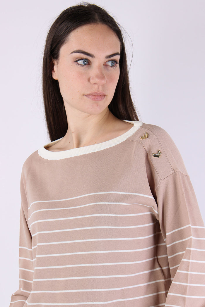 Maglia Riga Scollo Barca Almond/white-7
