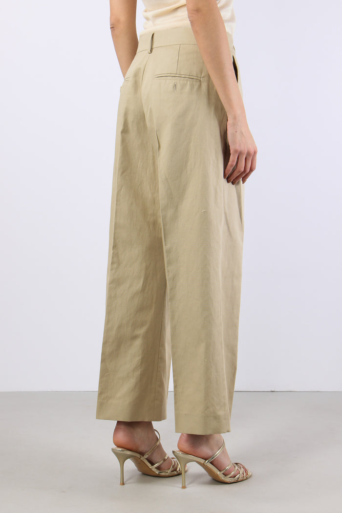 Zircone Pantalone Cropped Misto Lino Sabbia-5