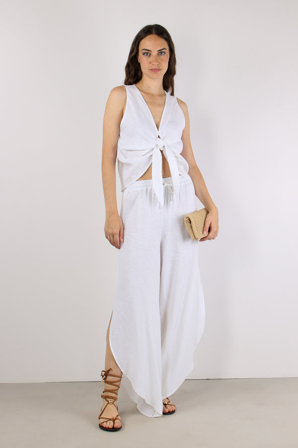 Pantalone Lino Spacco Laterale Bianco