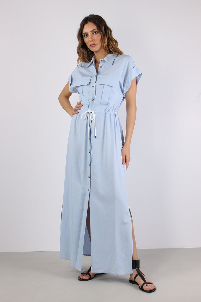 Abito Lungo Coulisse Celeste-3