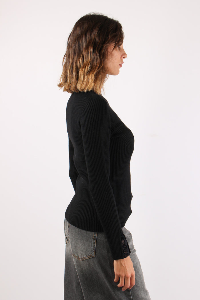 Maglia Costina Pizzo Polsi Nero-6