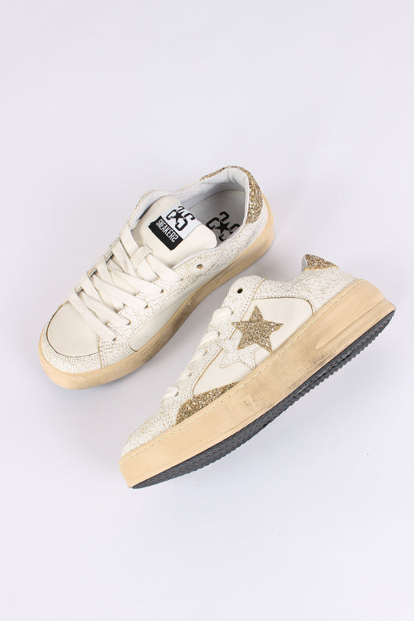Sneakers Enjoy Star Glitter Bianco/oro-2