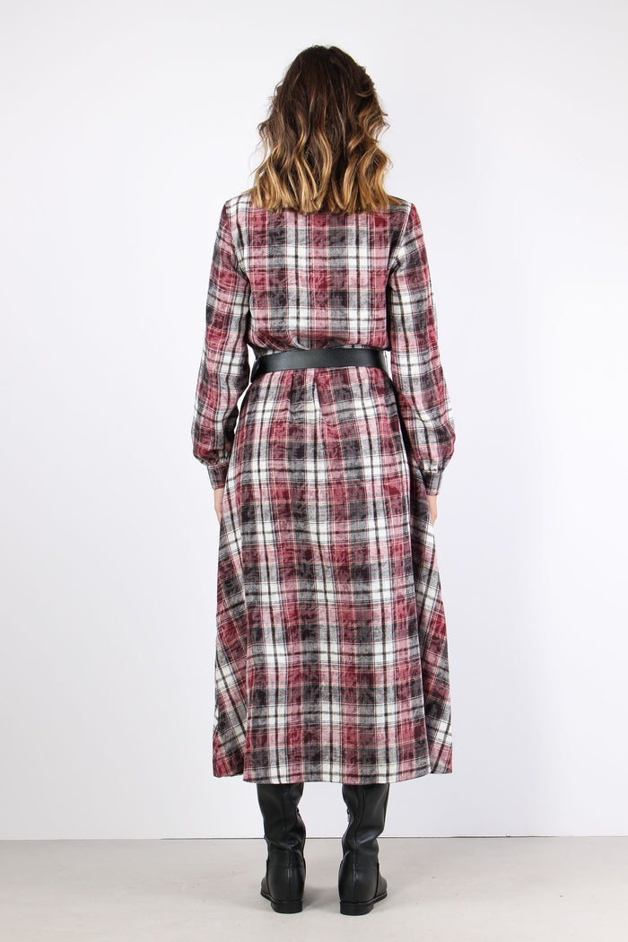 Chemisier Quadri Cintura Bordeaux/nero-8