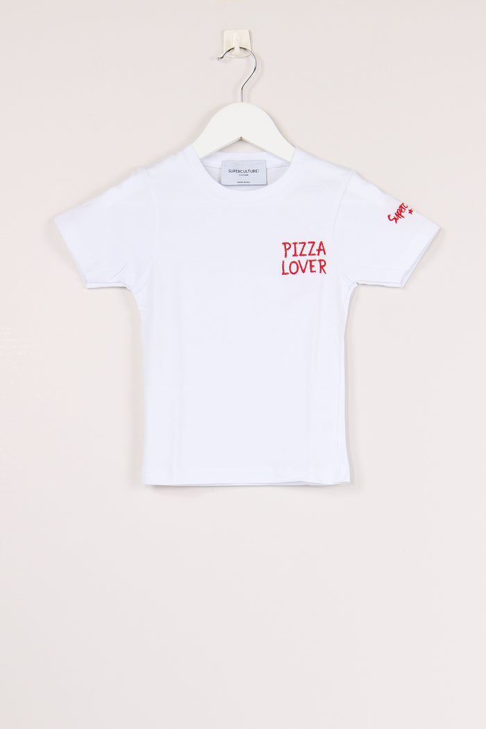 T-shirt Ricamo Pizza Lover White