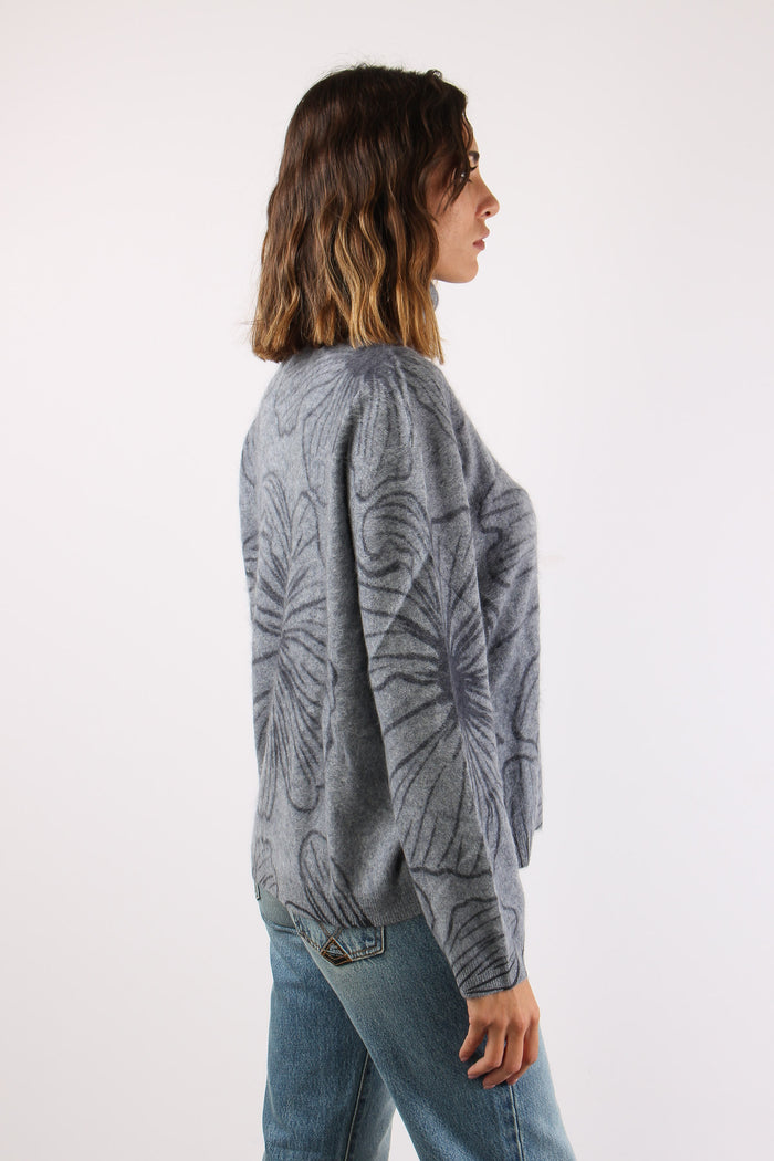 Maglia Collo Alto Floreale Grigio/blu-6