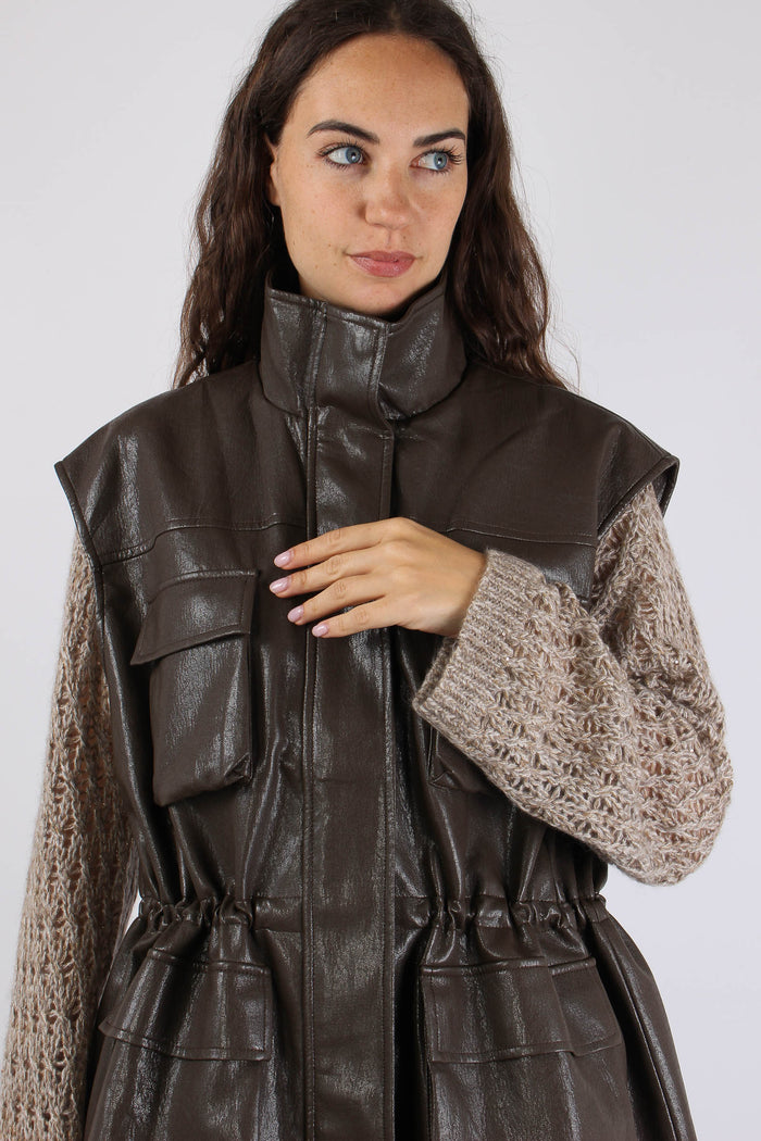 Smanicato Ecopelle Maxi Tasche Fango-6