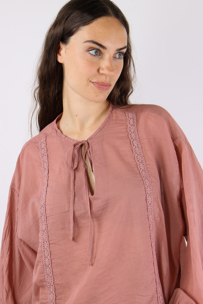 Blusa Mussola Inserto Macrame Rosa-8