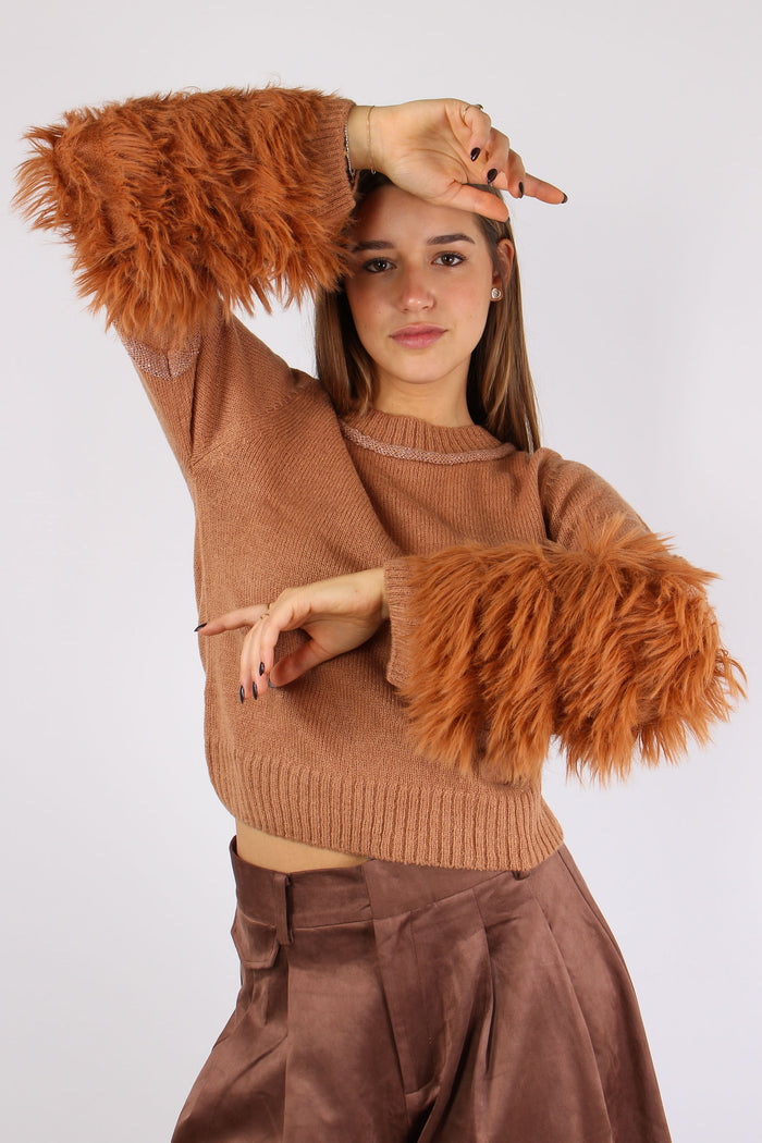 Maglia Manica Frange Inserto L Camel-6