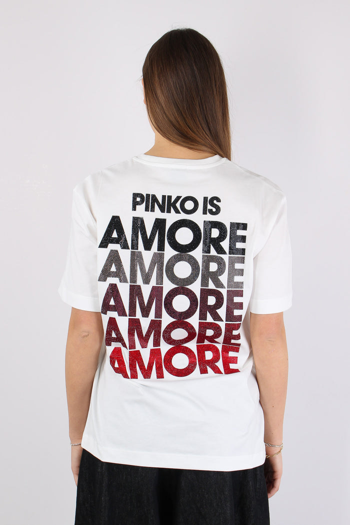 Strepitoso T-shirt Logo Strass Bianco/rosso-6