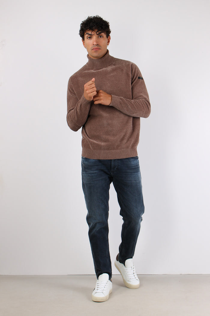 Maglia Collo Alto Ciniglia Taupe Melange-3