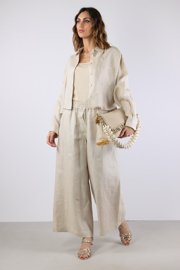 Felino Pantalone Cropped Lino Greggio-3