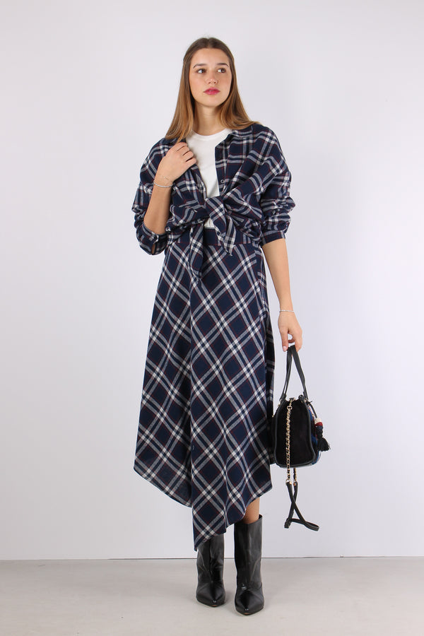 Camicia Quadri Stondata Blu/bordeaux