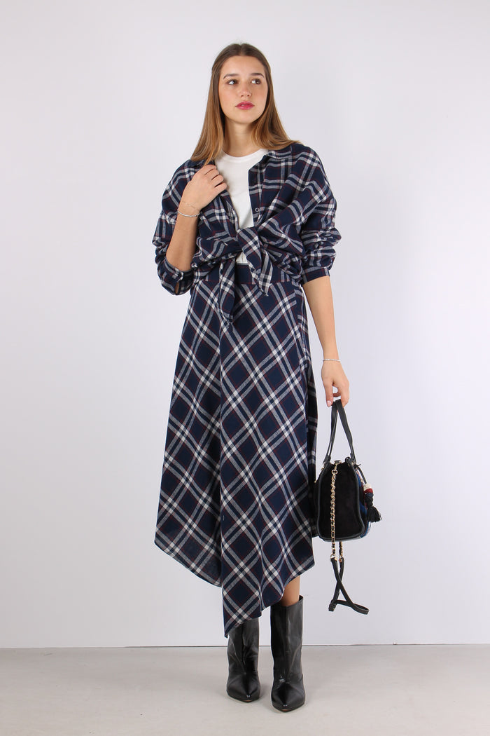 Camicia Quadri Stondata Blu/bordeaux