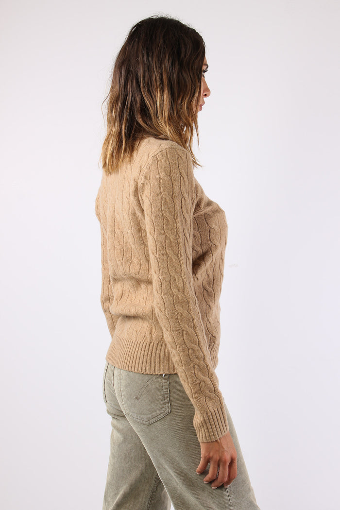 Maglia Girocollo Trecce Misto Lana Camel Melange-6