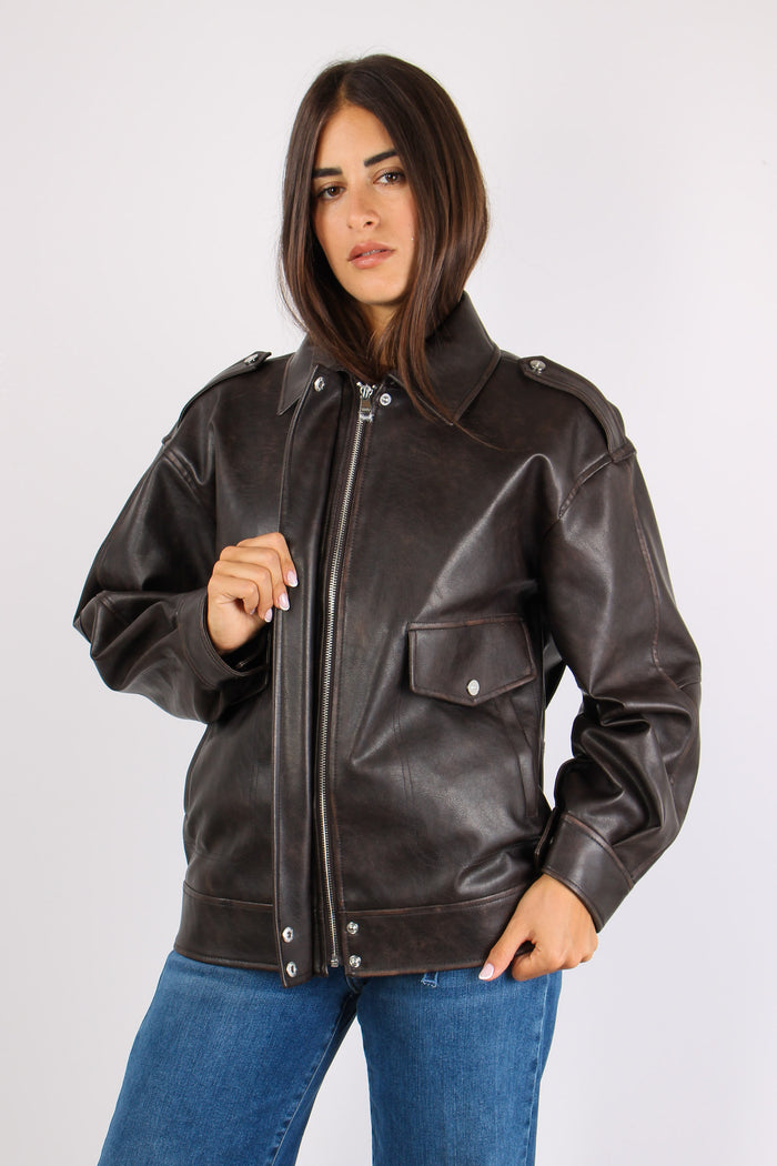 Giubbotto Ecopelle Invecchiato Light Chocolate-4