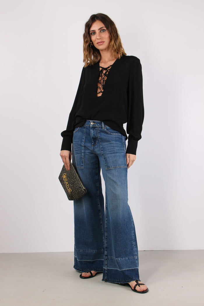 Cyrill Blusa Lacci Manica Lunga Black-5