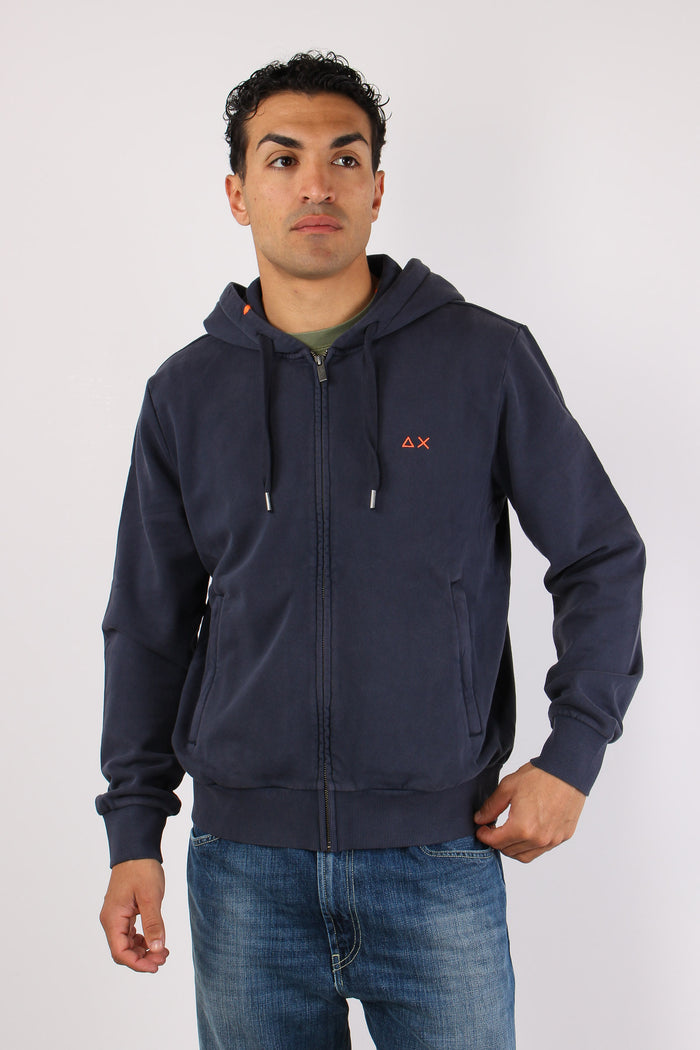 Felpa Zip Cappuccio Lavata Navy Blue-2