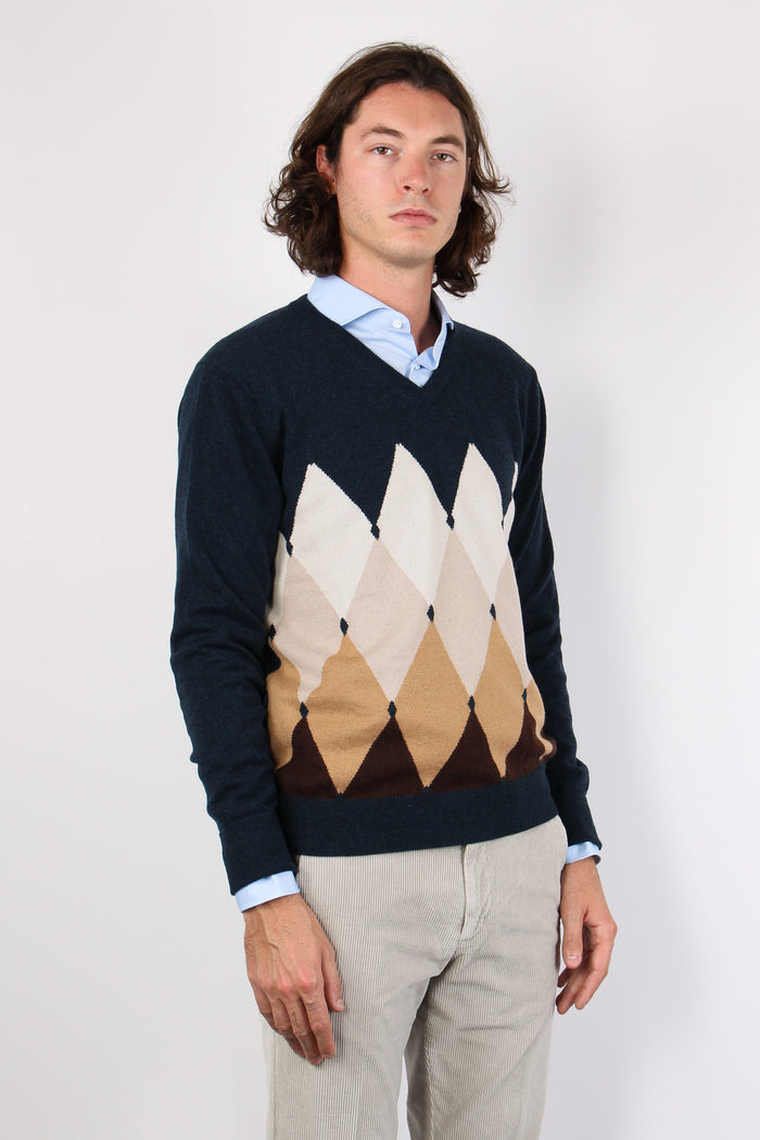 Maglia Scollo V Fantasia Tobacco/camel-4