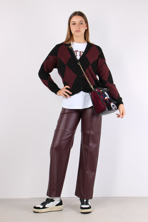 Pantalone Dritto Ecopelle Bordeaux