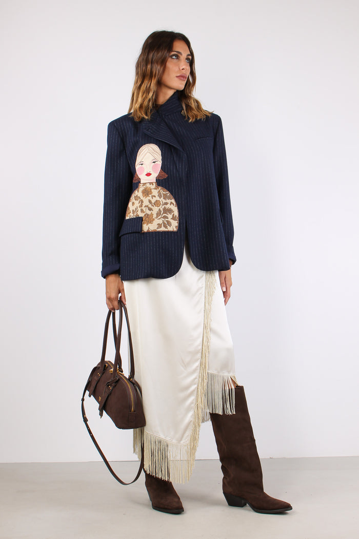 Giaccca Gessata Patch Donna Blu-5