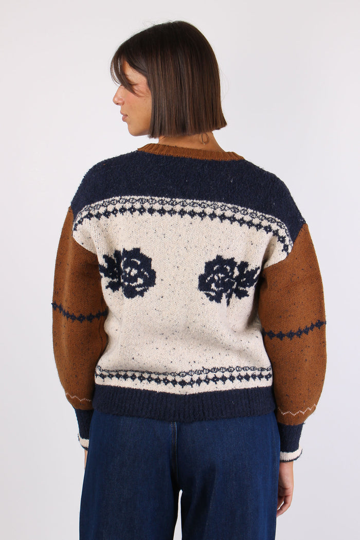 Cardigan Zip Jacquard Cammello/blu-5