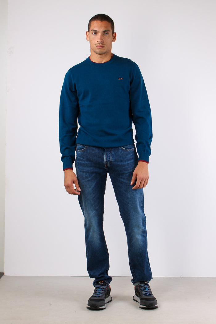 Maglia Misto Lana Profilo Coll Petrolio-2