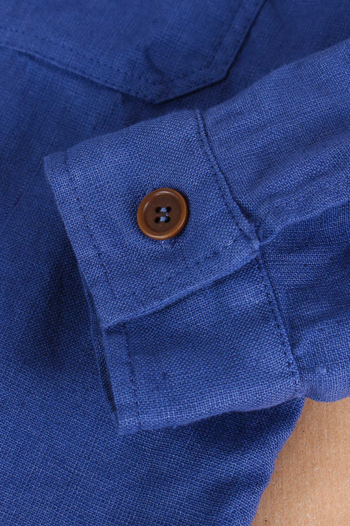 Camicia Lino Cotone Blu Royal-5