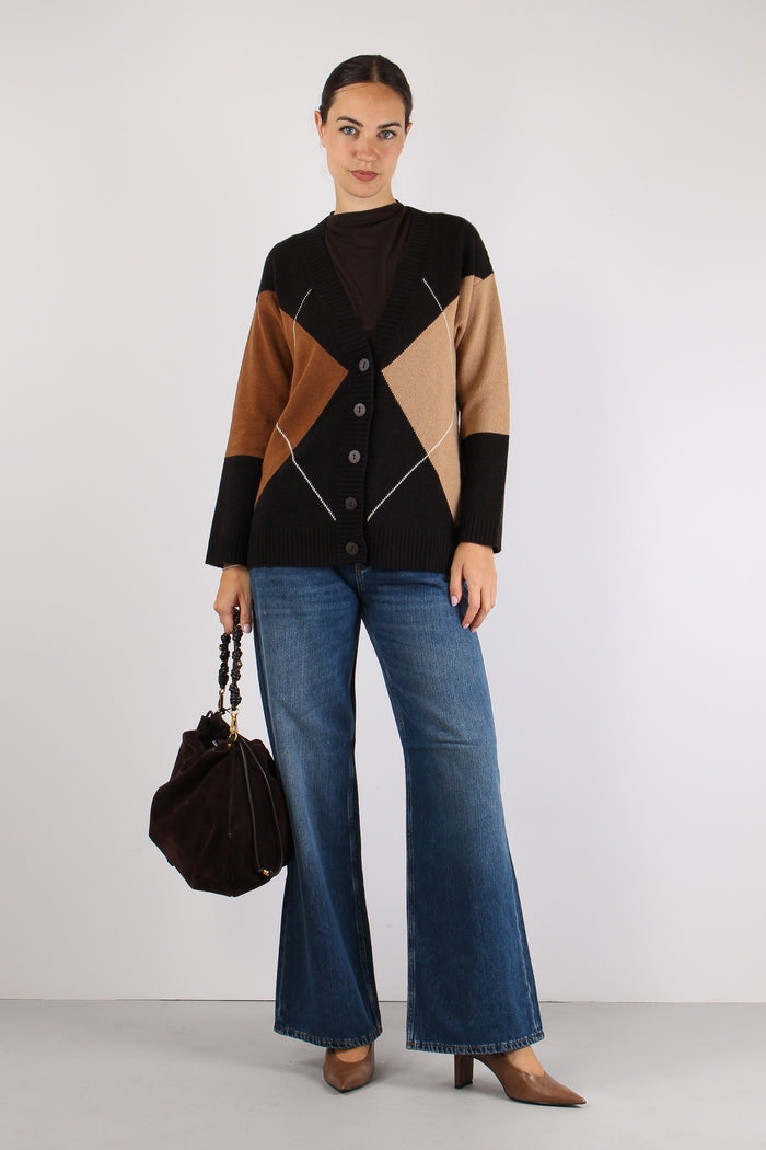 Cardigan Bottoni Intarsio Ebano-3