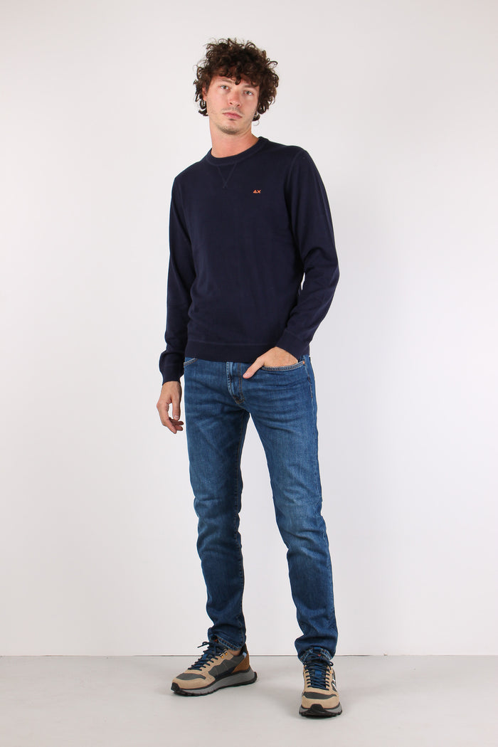 Maglia Girocollo Effetto Felpa Navy Blue-2