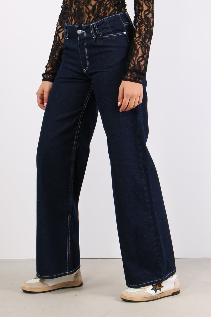 Denim Palazzo No Cinturino Denim Scuro-3