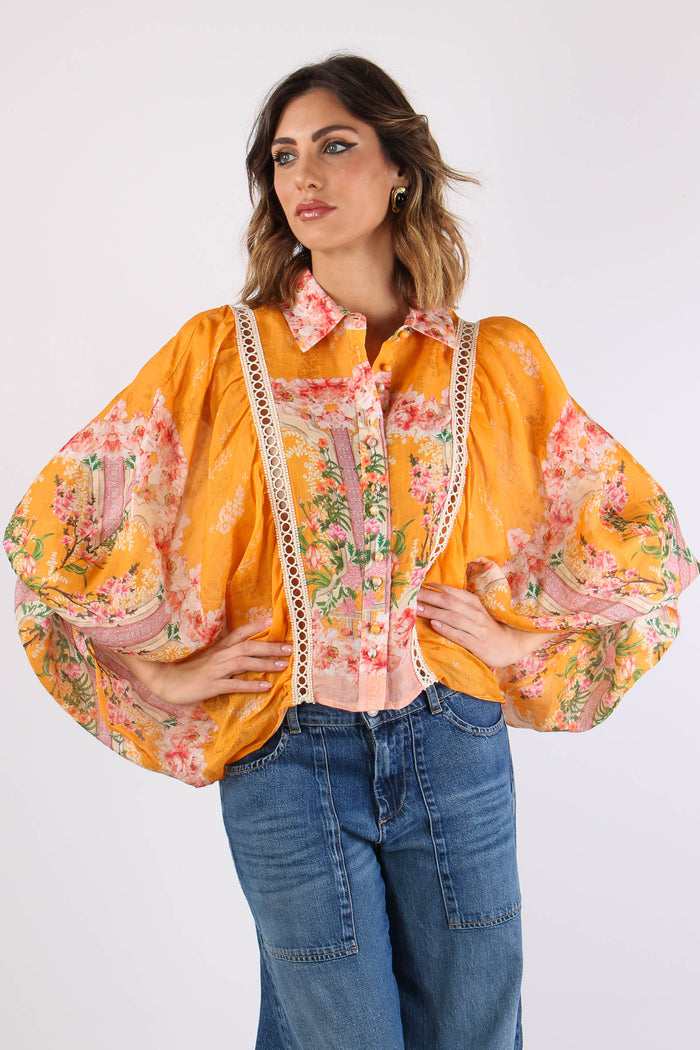 Camicia Cropped Manica Ampia Arancio-4