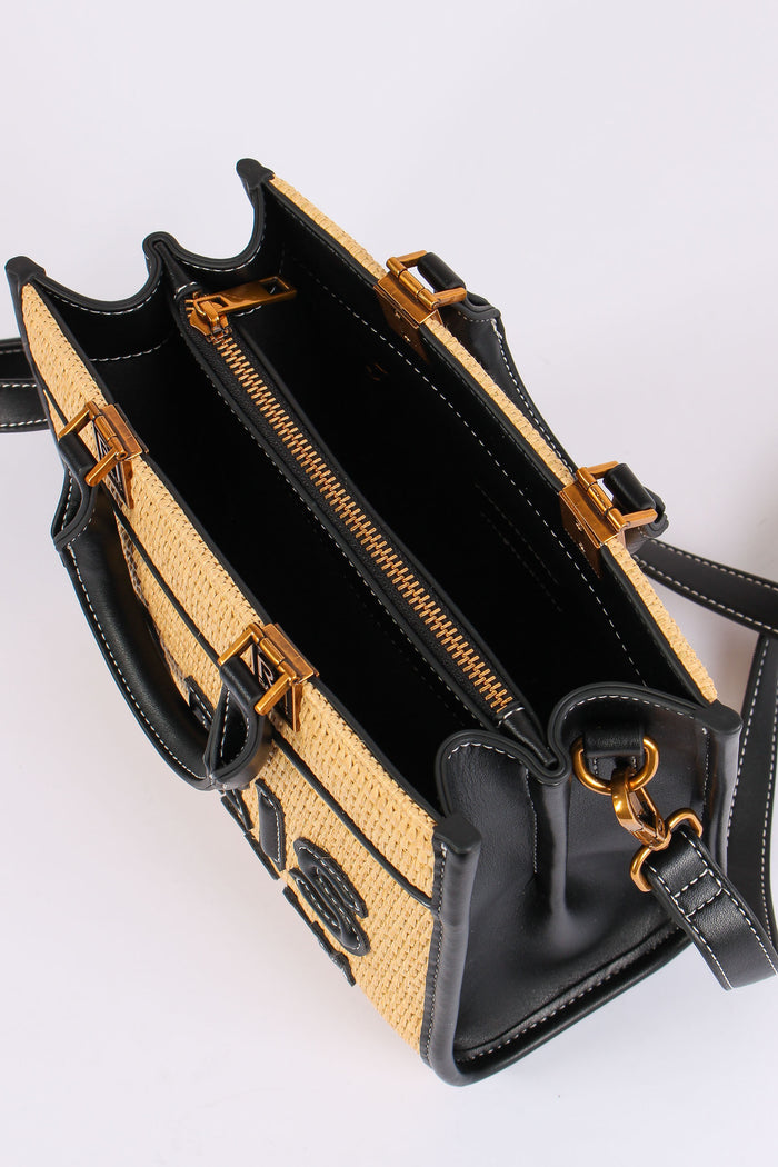 Shopping Mini Rigida Paglia Straw Black-5