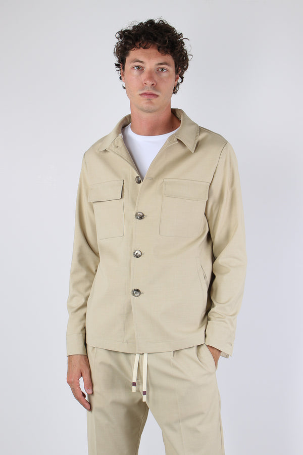 Overshirt Tasche Applicate Beige-2