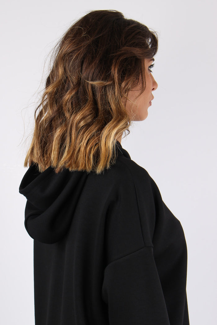 Felpa Stondata Cappuccio Modal Nero-5