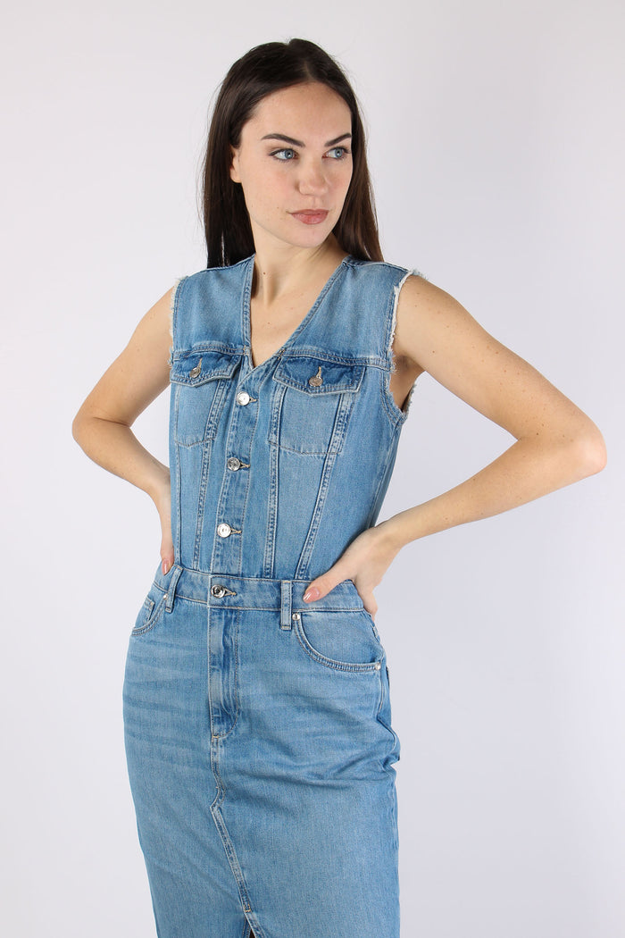 Abito Jeans Smanicato Spacco Denim Medio-8