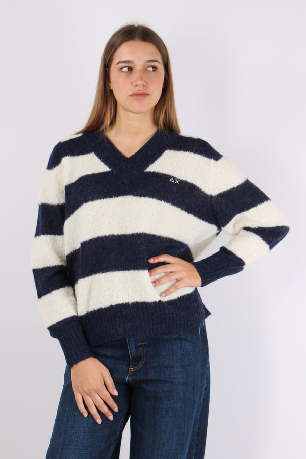 Maglia Scollo V Riga Bianco/navy-2